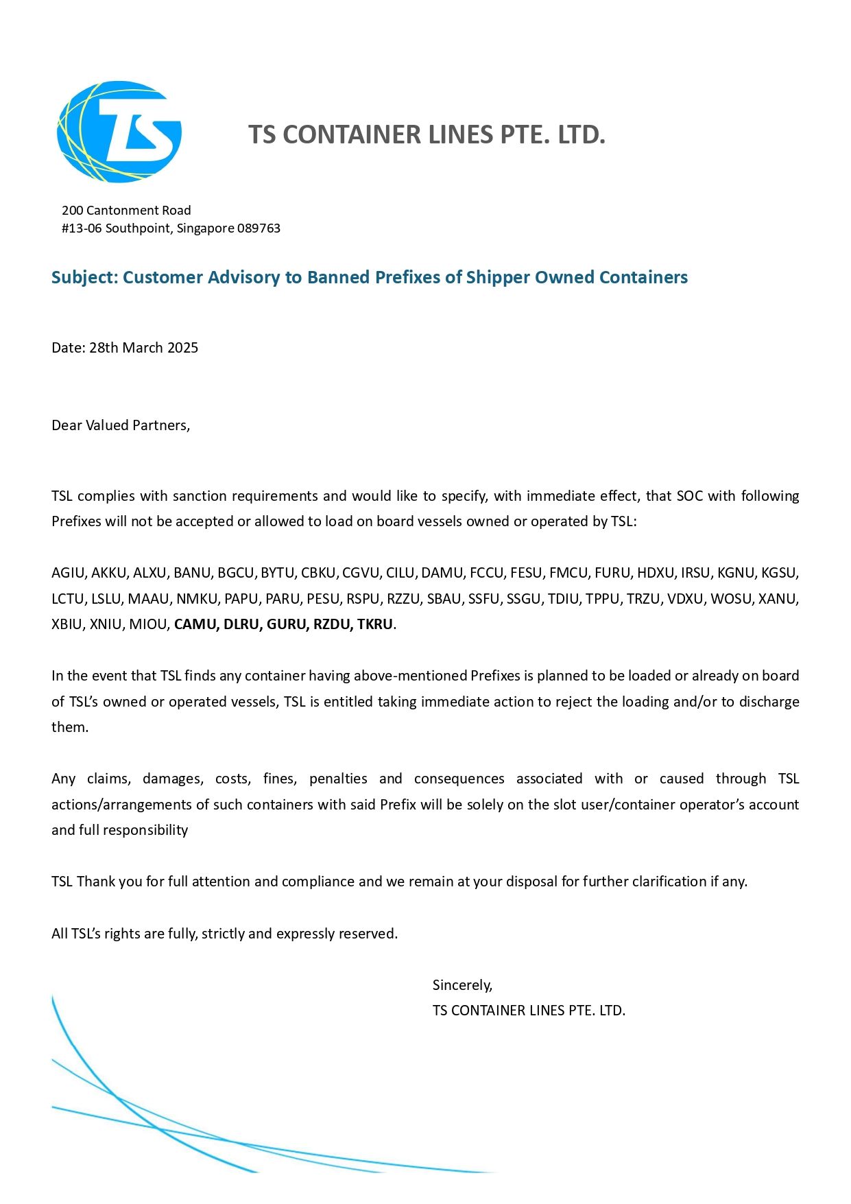 TSL 20250328 -Customer Advisory to Banned Prefixes of Shipper Owned Containers_page-0001.jpg