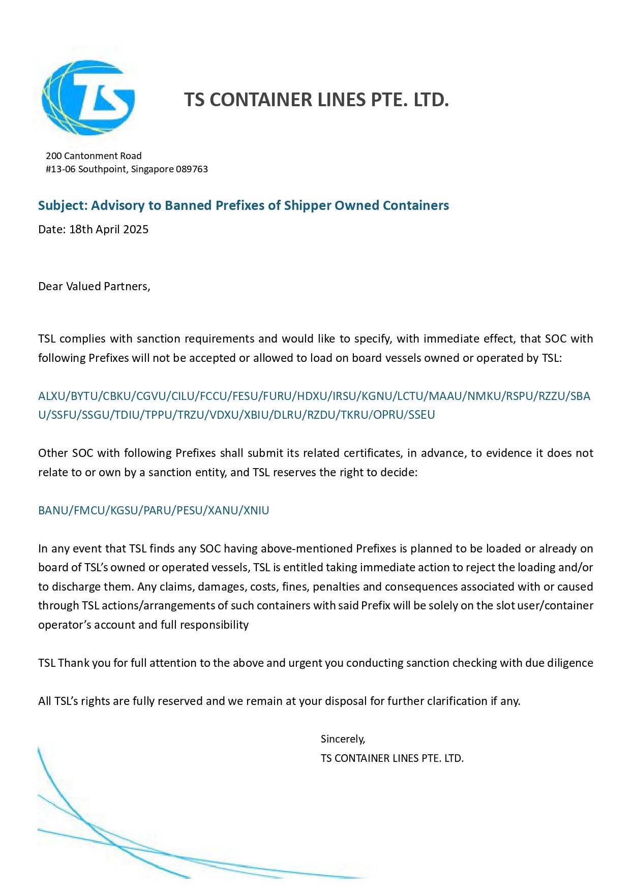 TSL 20250418 - Advisory to Banned Prefixes of Shipper Owned Containers_page-0001.jpg